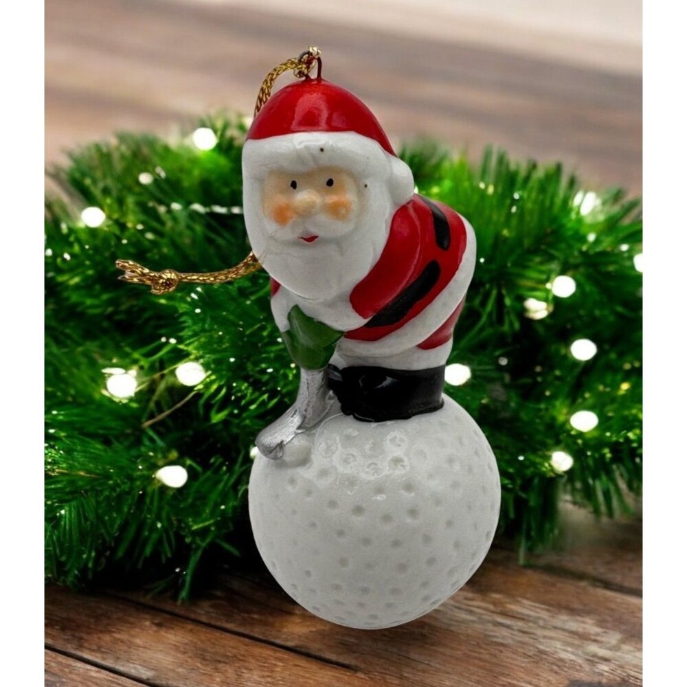 Vintage Santa Claus Golfing Christmas Tree Ornament Golf Ball Sports 1987